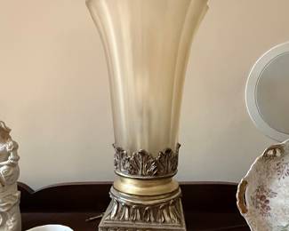Art Deco Frosted Glass and Gilt Metal Table Lamp