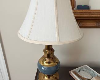 Stiffel Blue Ceramic and Brass Table Lamp