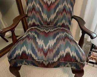 Vintage Queen Anne Style Wingback Armchair with Flame Stitch Upholstery
