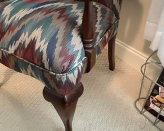 Vintage Queen Anne Style Wingback Armchair with Flame Stitch Upholstery