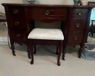 Mahogany Vanity Desk with Stool