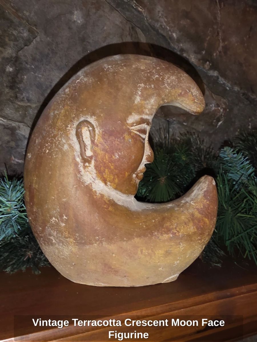 Vintage Terracotta Crescent Moon Face Figurine