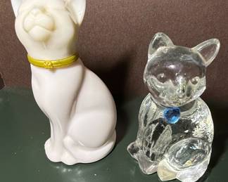 Avon Cotillion Cologne Cat Decanter and March Aquamarine Cat Figurine