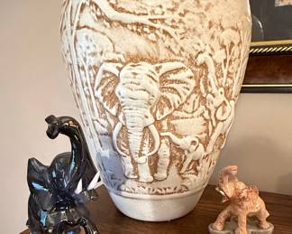 Vintage Ceramic Elephant Relief Vase