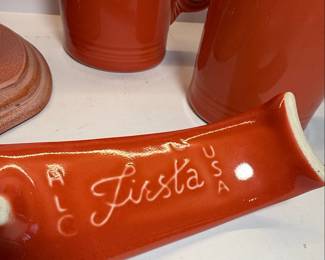 Fiesta Ware "Poppy" Color Napkin Holder, Salt and Pepper Shakers, Spoon Rest, Butter Dish and Teapot