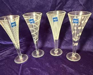 Mikasa Cheers Collection Crystal Flute Glasses with Etched Patterns (Set of 4)