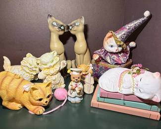Collection of Ceramic Cat Figurines, including Enesco Calico Kittens