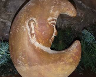 Vintage Terracotta Crescent Moon Face Figurine