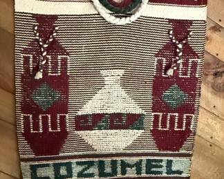 Vintage Mexican Handwoven Wool Tapestry Wall Hanging with 'Cozumel' Text