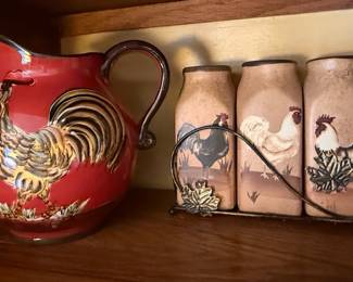 Gryphonware Rooster Pitcher and Spice Jars Set