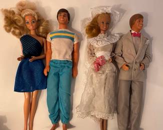 Vintage Barbie and Ken Dolls with Wedding Attire (1980s)