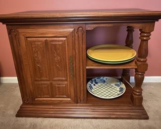 Antique Oak Sideboard with Carved Door