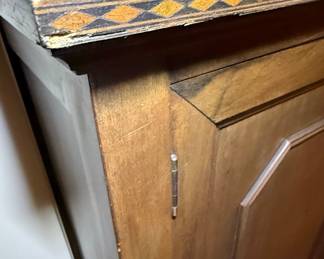 Antique Walnut Display Cabinet with Diamond Inlay