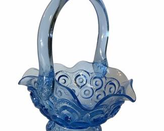 L.E. Smith Moon and Star Pattern Blue Glass Basket