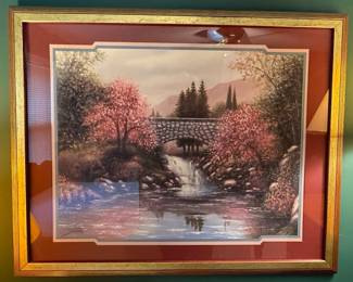 Sambataro Landscape Print - Stone Bridge and Waterfall