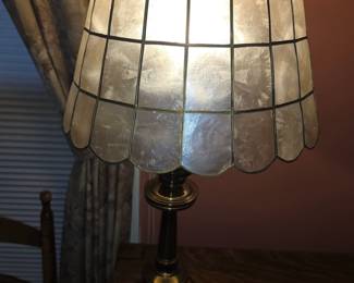 Vintage Brass Table Lamp with Capiz Shell Shade