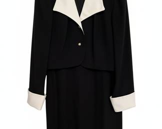 David Warren Black and White Contrast Collar Dress Suit