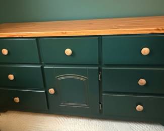 Green Painted Pine Armoire, Dresser and Nightstand