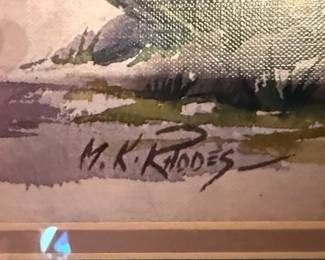 M.K. Rhodes Watercolor Painting of Caribbean Village Scene