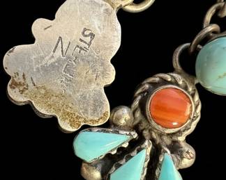 Navajo Turquoise and Coral Cluster Dangle Earrings