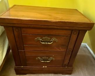 Vintage Solid Knotty Pine Rustic Americana Armoire and Nightstand Set