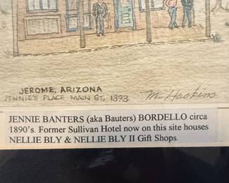 Framed Watercolor of Jennie Banters Bordello, Jerome, Arizona by Marguerite Haskins