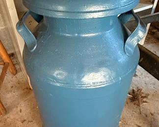 Antique Blue Painted Metal Milk Can