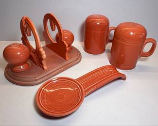 Fiesta Ware "Poppy" Color Napkin Holder, Salt and Pepper Shakers, Spoon Rest, Butter Dish and Teapot