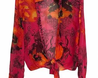 Chico's 100% Silk Abstract Floral Print Button-Up Shirt