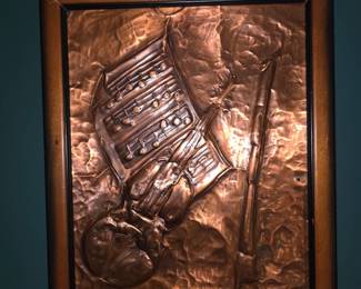 Embossed Copper Wall Art Violin and Music Notes