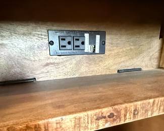 Rustic Mango Wood Nightstand with Chevron Door and Charging Station - Set of 2