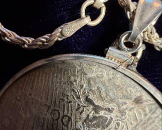 Sterling Silver 1922 Peace Dollar Pendant with Amethyst and Pink Topaz on Rope Chain