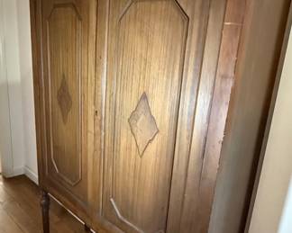 Antique Walnut Display Cabinet with Diamond Inlay