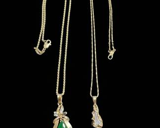 14k Yellow Gold Marquise Jade and Diamond Pendant Necklace with Abstract Stone Pendant Necklace