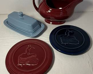 Fiesta Ware Gravy Boat, Butter Dish, and Plates Set