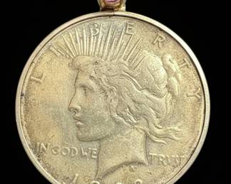 Sterling Silver 1922 Peace Dollar Pendant with Amethyst and Pink Topaz on Rope Chain