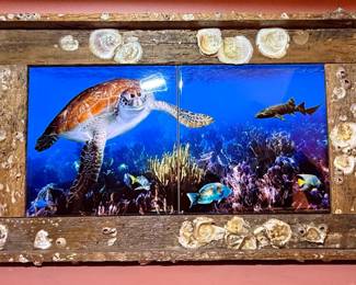 Lobster Trap Art "Gorgonian Garden" Tile Mural in Lobster Trap Frame