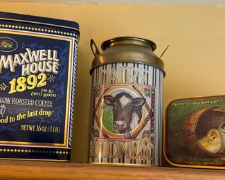 Coca-Cola, Jacobs' Pharmacy, and Other Tins and Lance Glass Cookie Jar