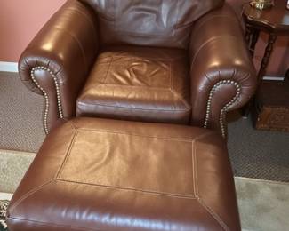 BenchCraft Leather Armchair and Ottoman Set