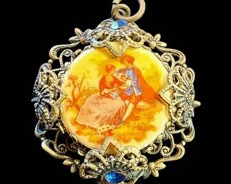 Fragonard Rococo-Style Enameled Brooch