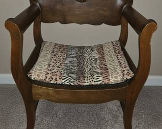 Victorian Style Mahogany Armchair with Animal Print Upholstery
