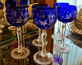 Cobalt Blue Cut to Clear Wine Glasses