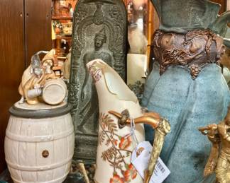 Antique Schierholz Munich "Barrel Child" Character Stein, Antique Royal Worchester Porcelain Antler Handle Pitcher and More 