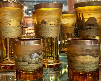 Antique (1920) Egermann Bohemian Amber Glass Sets