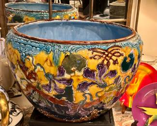 19th Century Large Hand Painted "Deck Blue" Jardiniere / Planter by Artist Theodore Deck