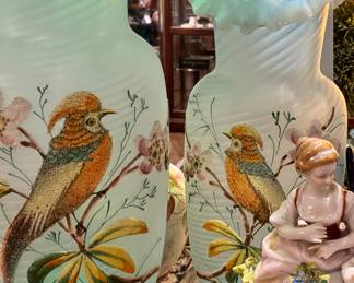 Pair of Antique Hand Painted Bristol Vases, Antique and Vintage Porcelain Figurines 