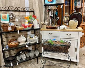 Metal & Glass Bakers Rack, Portable Kitchen Island, Plant Stand