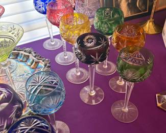 Bohemian Czech cut glass colored glasses 