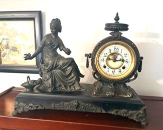 Antique New Haven bronze figural mantle clock