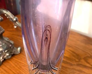 Signed Adam Jablonski blown crystal vase 